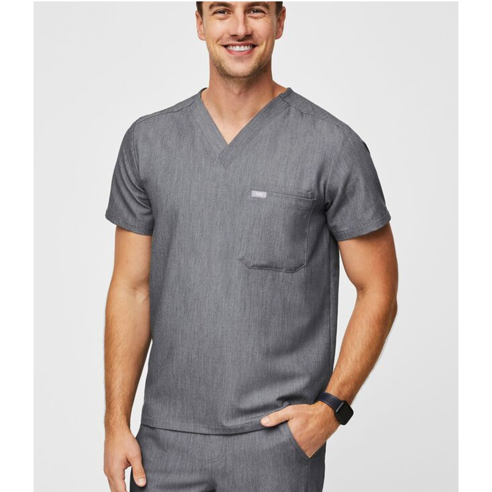 FIGS Mens Shirt Leon Three-Pocket Scrub Top Gray Short Sleeves V-Neckline Size L